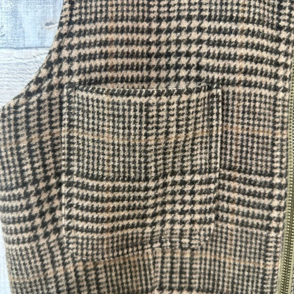 Coldwater Creek Womens Brown Tan Plaid Wool‎ Blend Faux Fur Collar Zip Vest 12